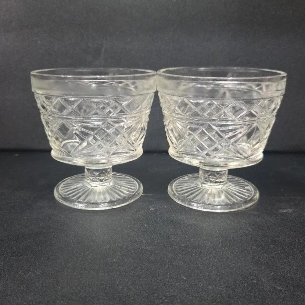 Hazel Atlas Gothic Sherbet Glasses, Set of 2, Peanut Butter Glass Dessert Dishes